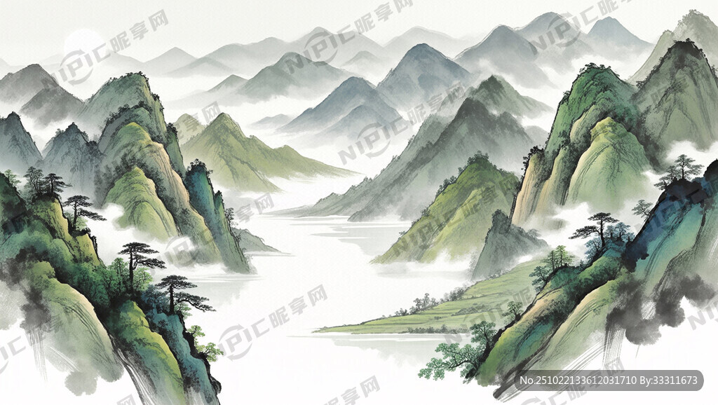 烟叶 山谷 中国风 中国画