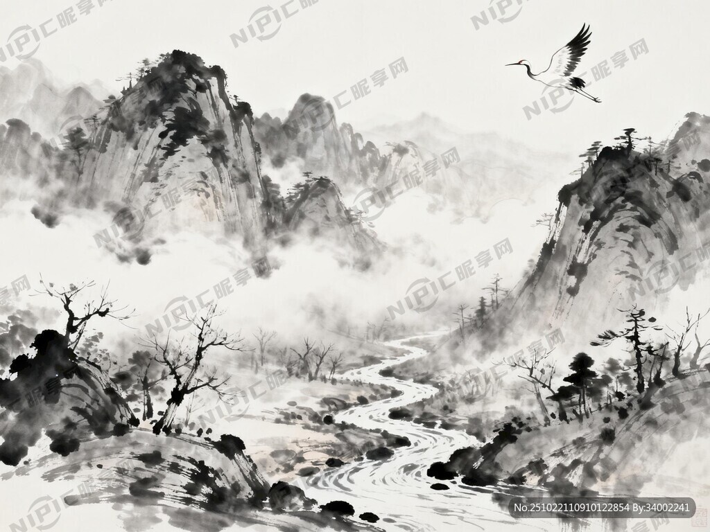 山谷 中国风 中国画 山水