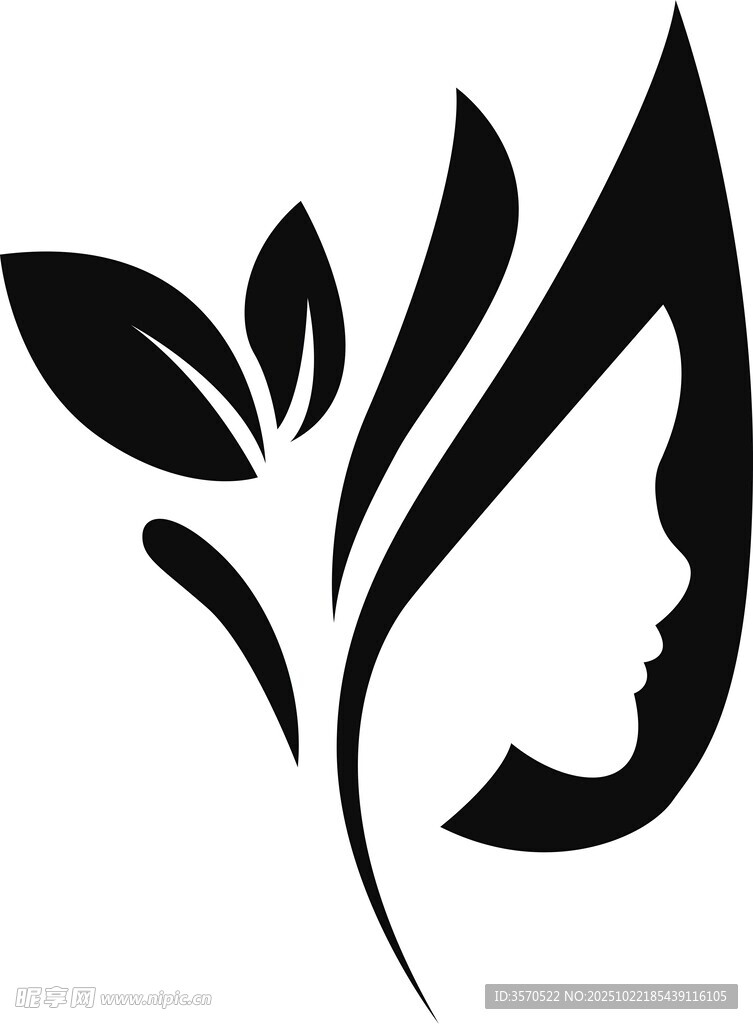 女性轮廓与植物融合图案