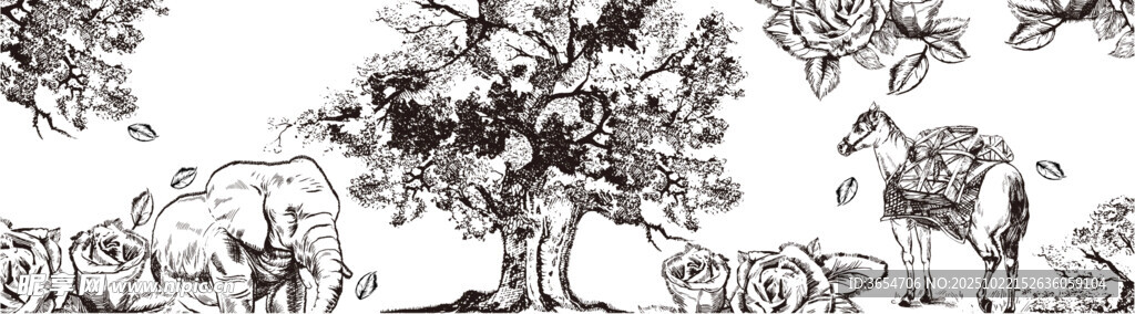 茶马古道  森林动物场景插画