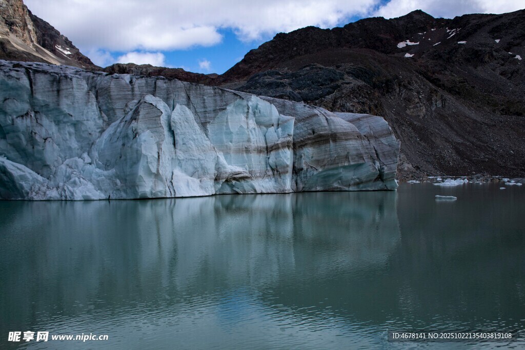 壮丽冰川下的静谧湖水
