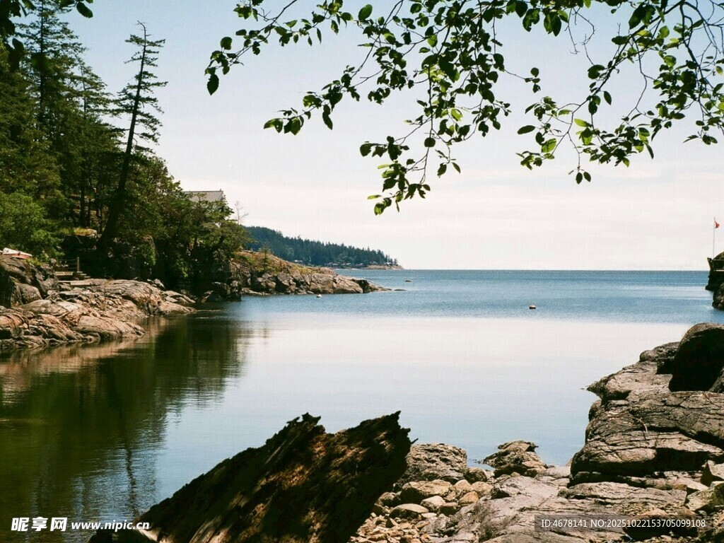 湖畔岩石边的自然景致