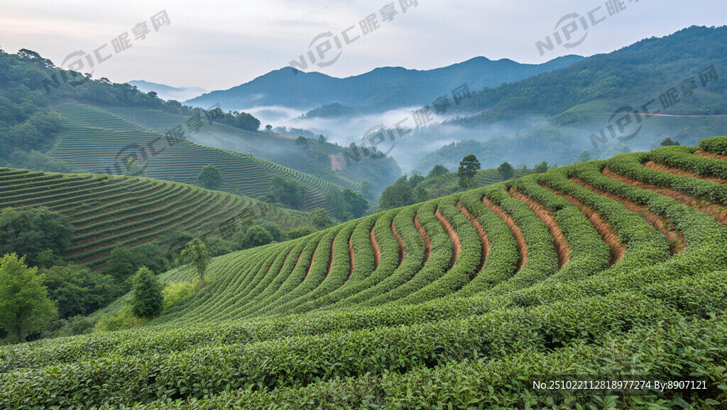 茶园 线条山 线稿