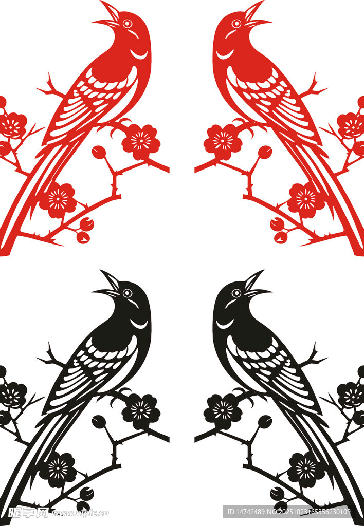 花鸟剪纸图案设计素材