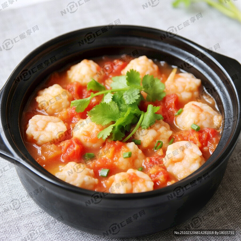精品小砂锅西红柿炖虾滑 诱人