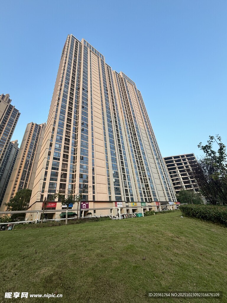 高层住宅旁的绿地景观
