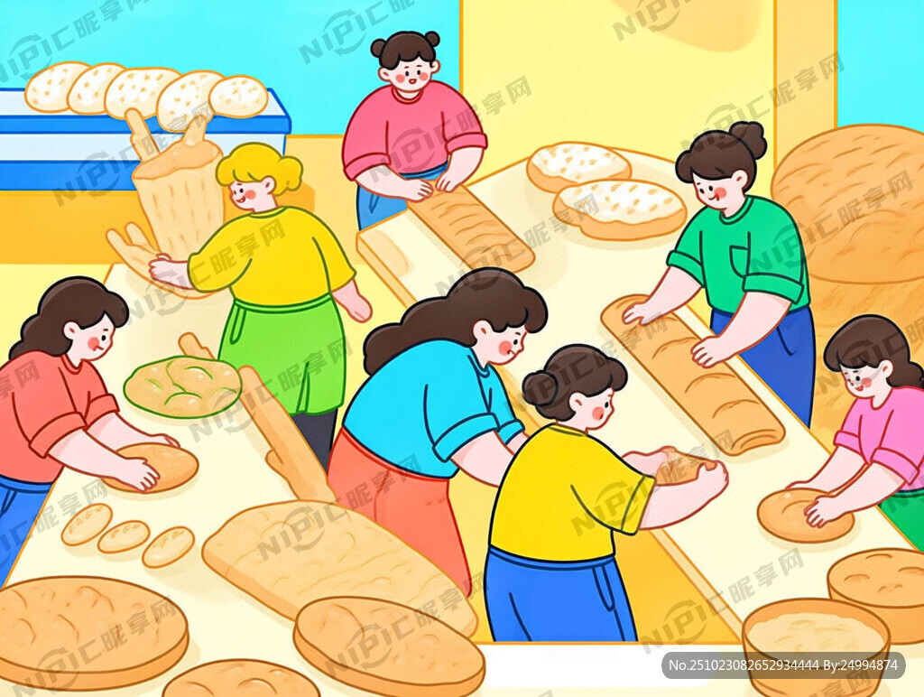 生产制作面包的场景 多色彩