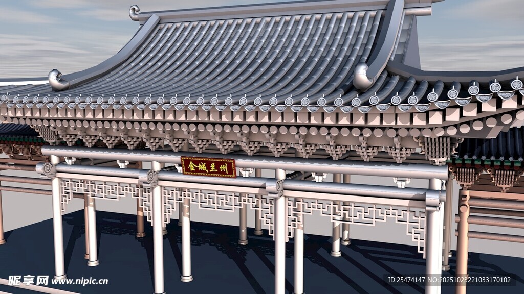 中式古建筑屋檐景观