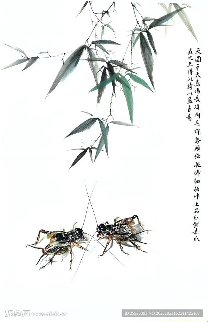 翠竹蟋蟀图