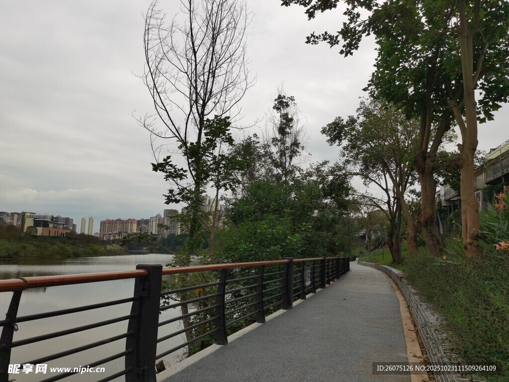 河畔幽静步道风景
