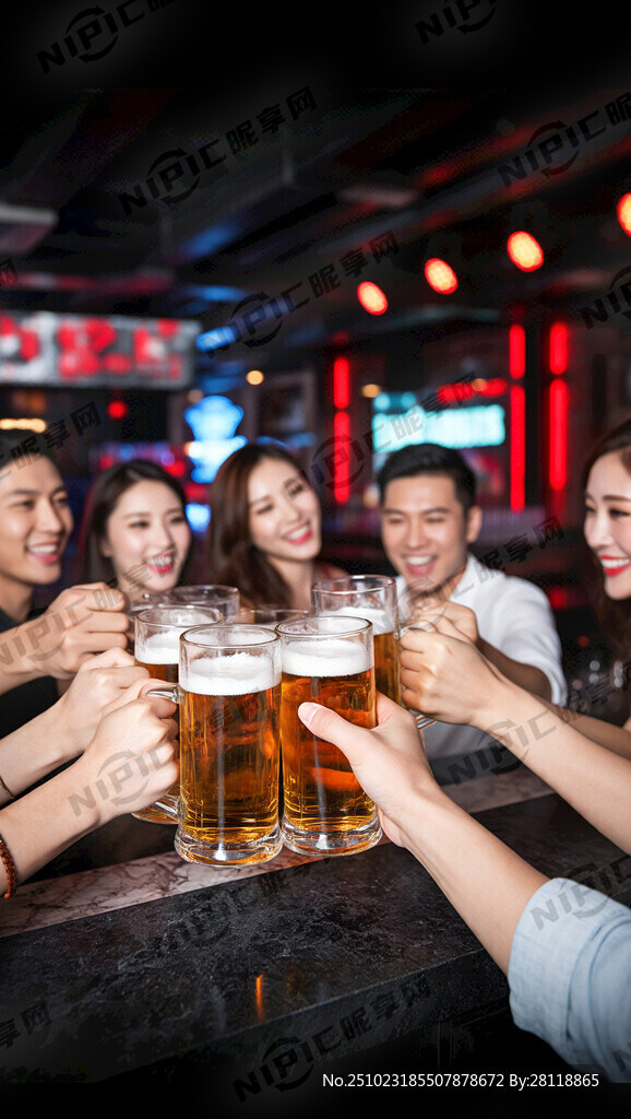 酒吧场景 黑红色调 大啤酒杯