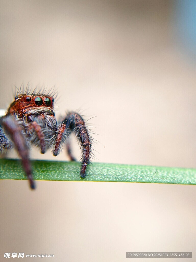 微距下的多彩跳跃小蜘蛛