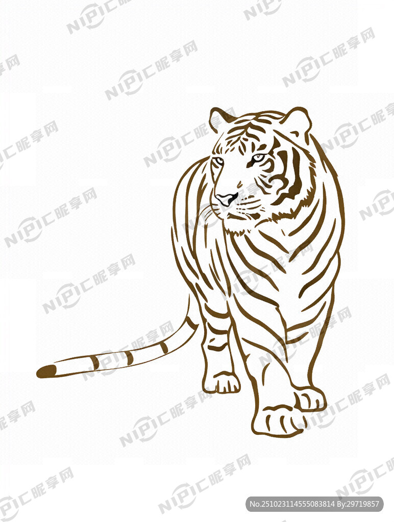 老虎极简轮廓 抽象 线条 色块