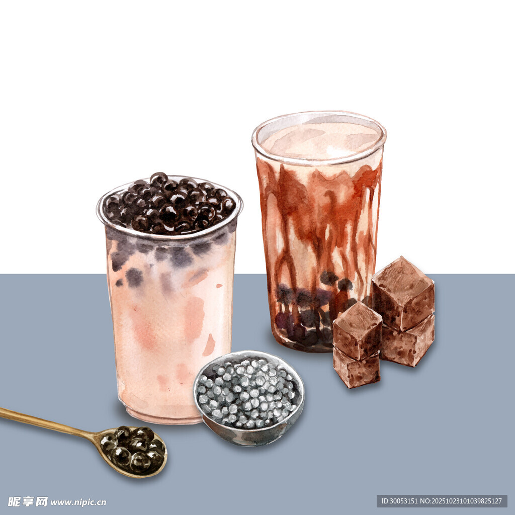 珍珠奶茶饮品组合展示