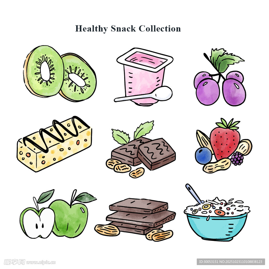 健康零食选择插画