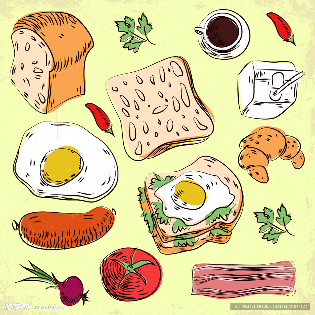 多彩美味早餐插画
