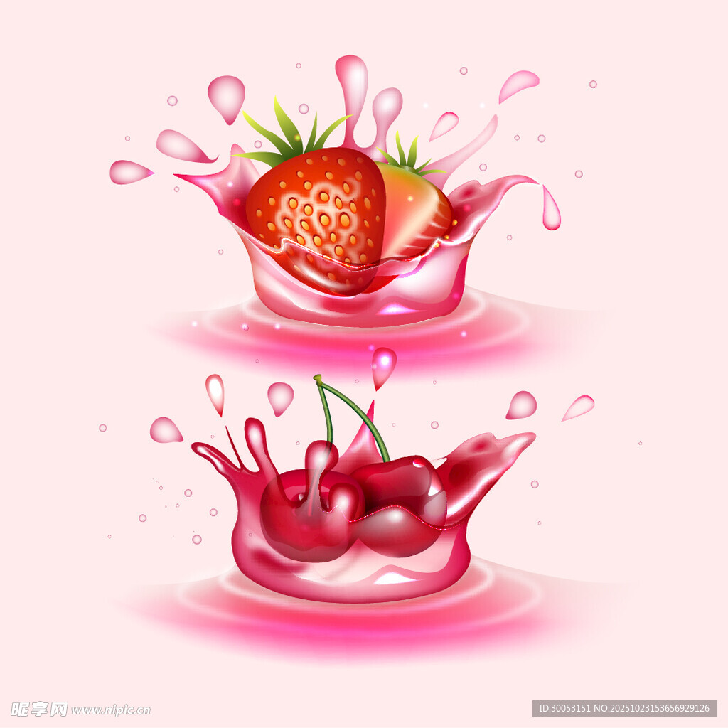 水果溅起的粉色果汁瞬间