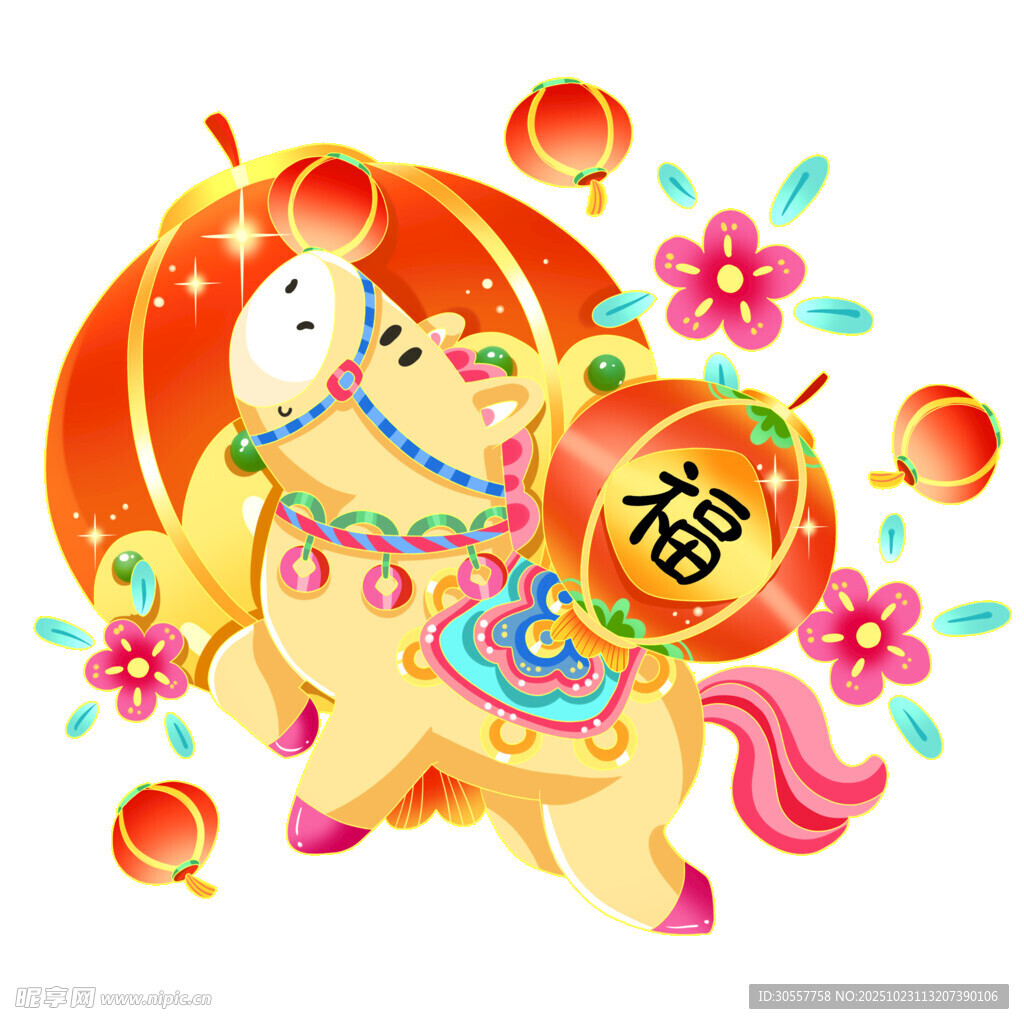 卡通马年春节生肖形象红灯笼装饰