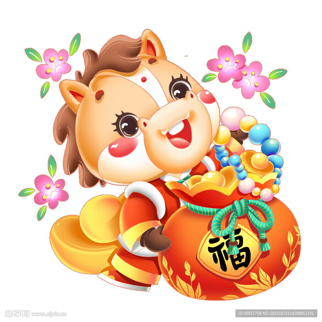 福运小马抱金袋送财
