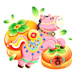 马年春节喜庆生肖柿柿如意