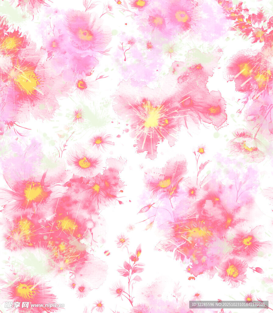 梦幻粉色花卉水彩背景图