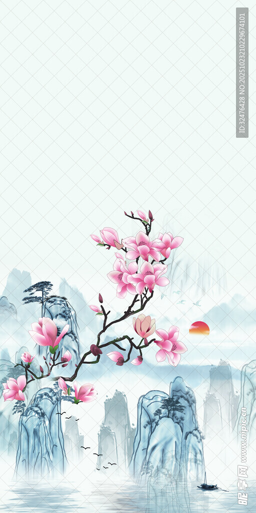 水墨梅花山水意境图