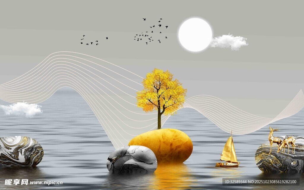 秋景山水间的静谧诗意画面