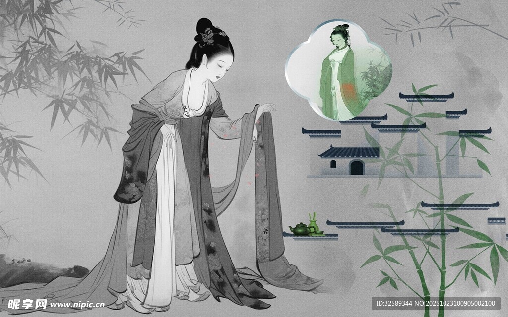 古风女子赏景图