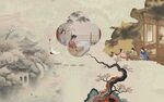古风仙鹤祥云中式场景图