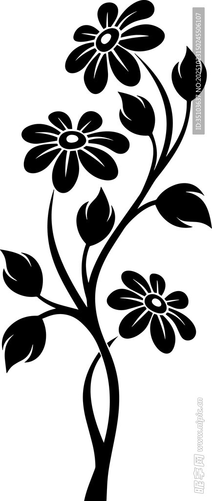简约黑白色花卉图案