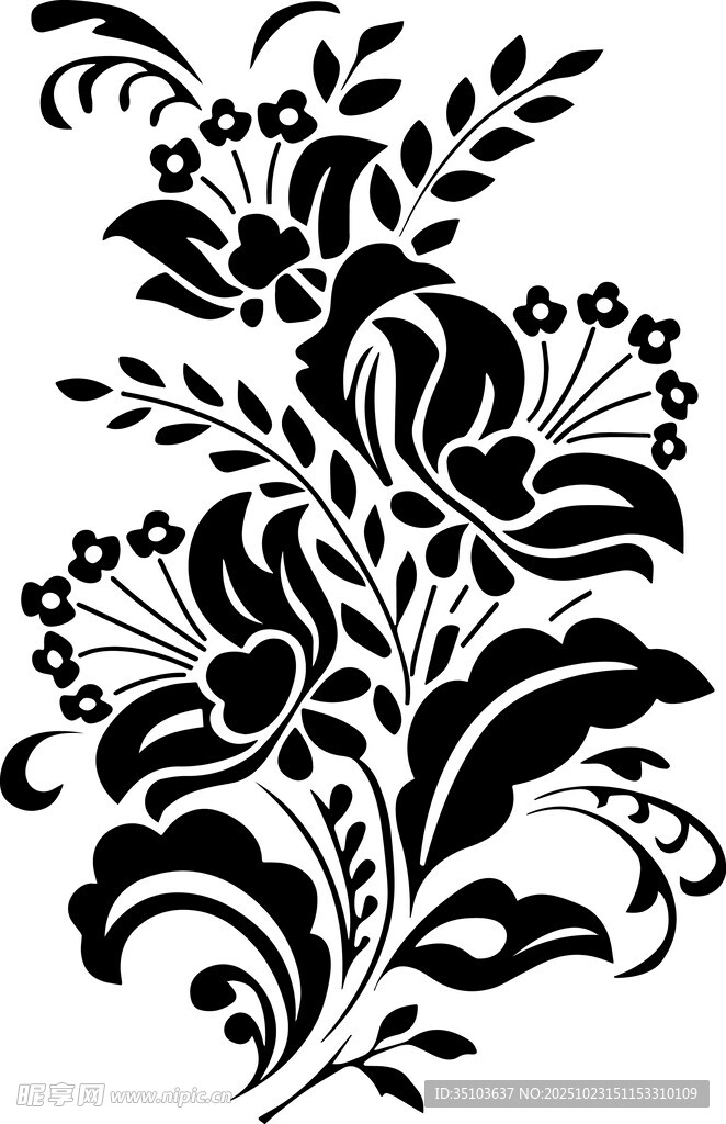 黑白花卉装饰图案