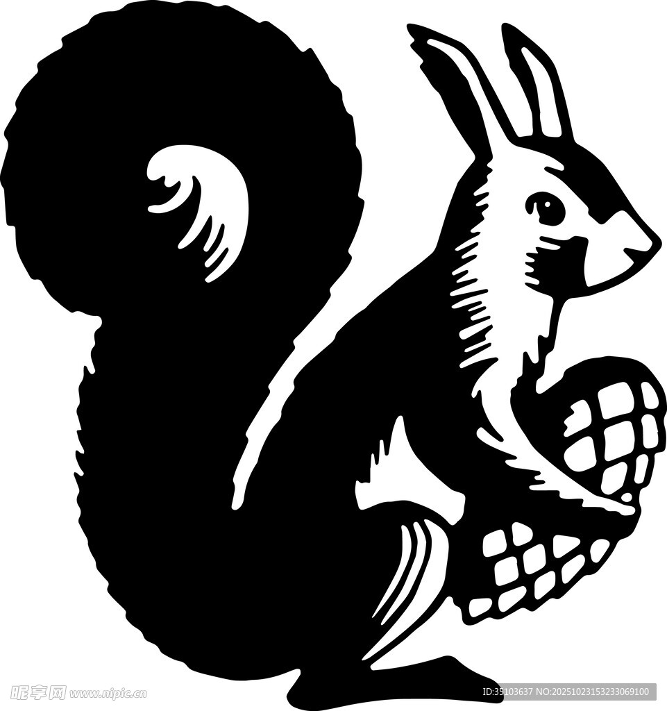 黑白松鼠持松果图案