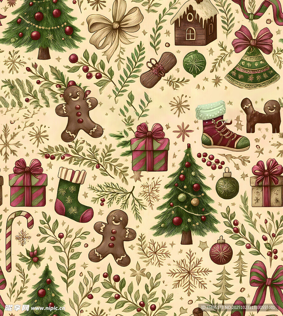 圣诞元素无缝图案背景