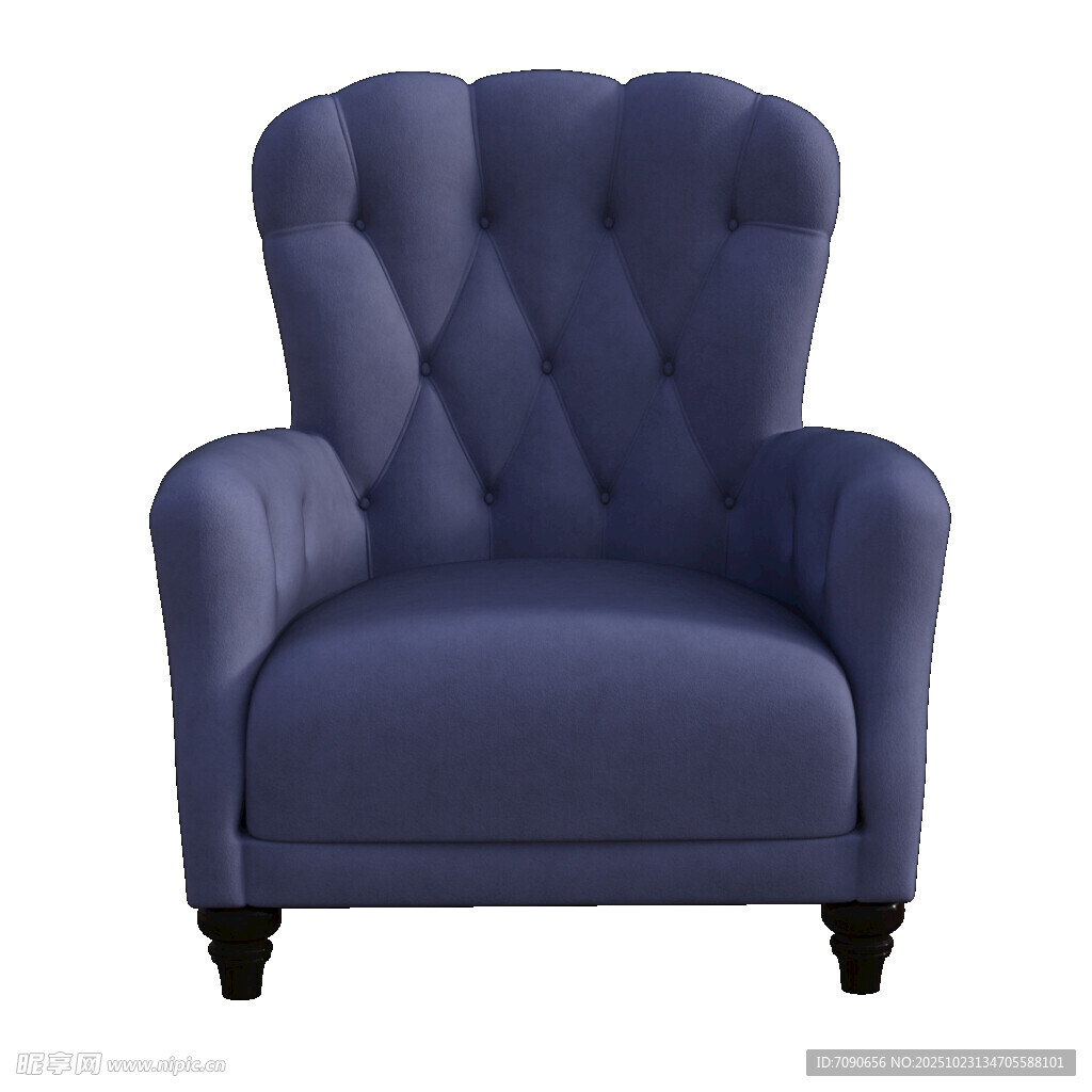 蓝色单人绒面复古扶手椅