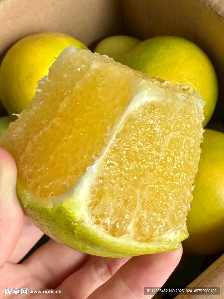 手捧切开的新鲜黄肉柚子