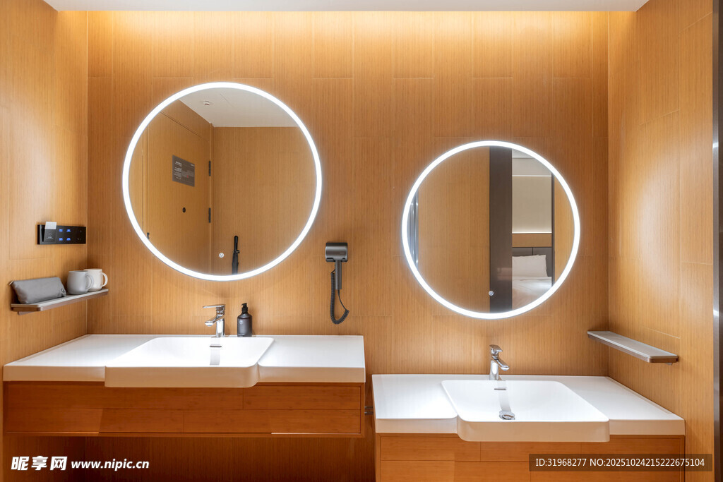 现代双洗手台浴室场景