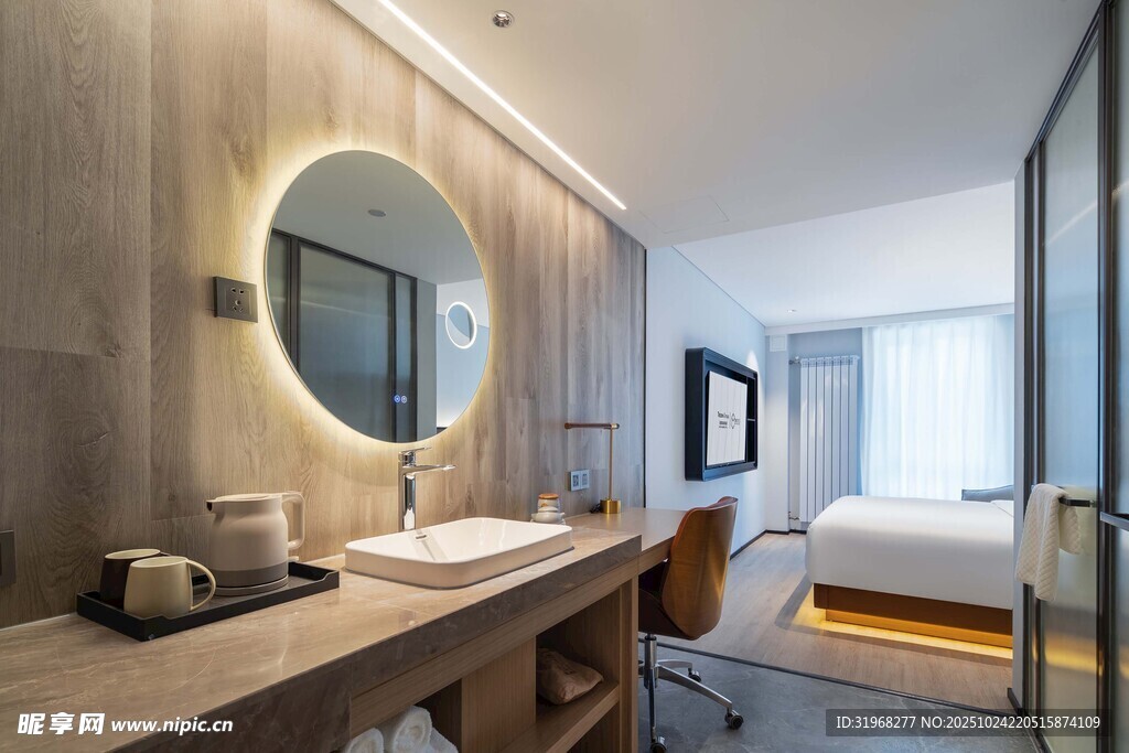 现代简约风酒店浴室与卧室