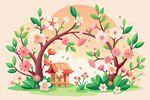 春日桃林小屋浪漫景象
