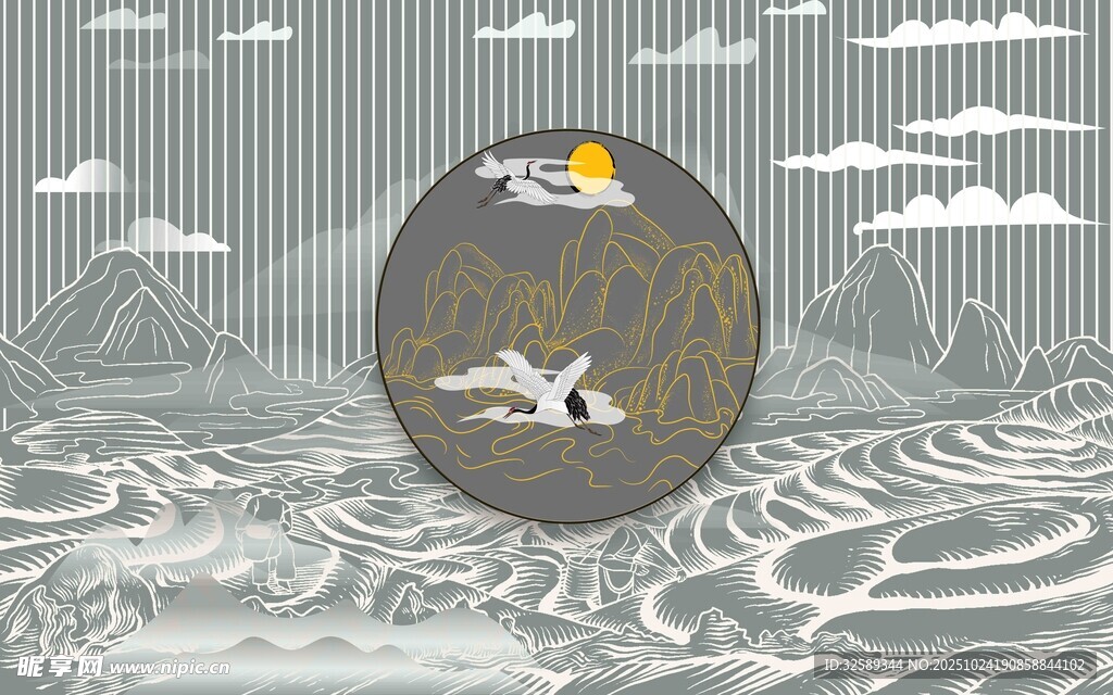 水墨风动物与自然景象图