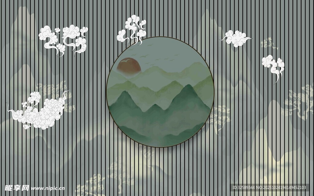 中式山水花卉装饰图案