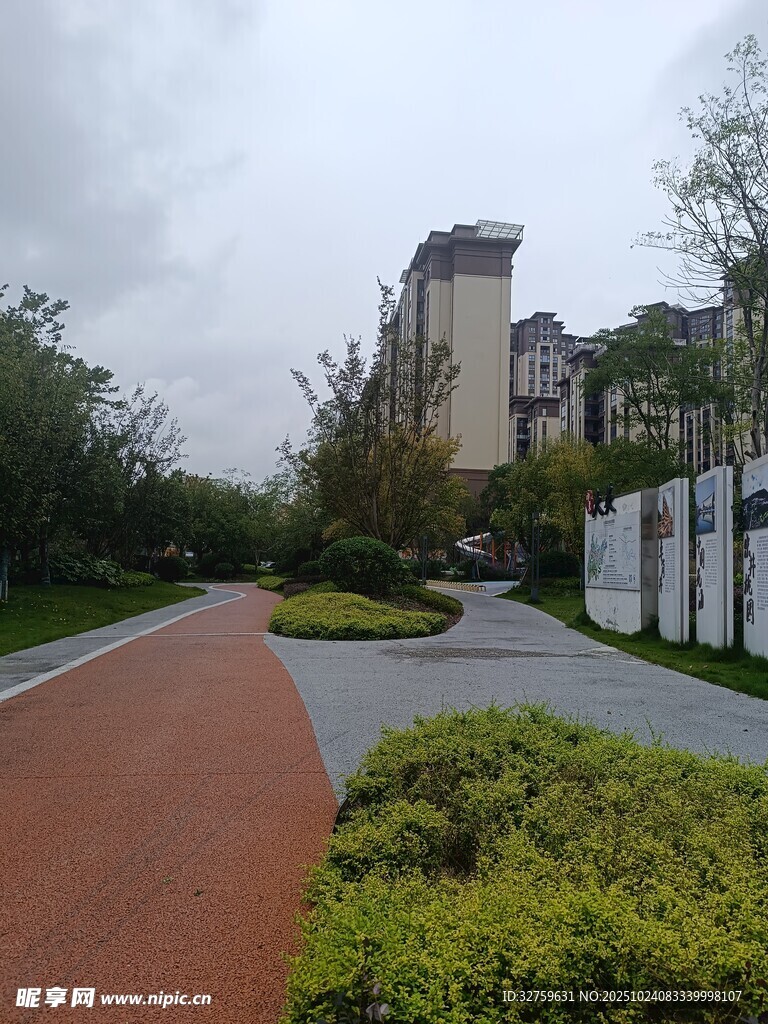 小区景观道路与建筑风景