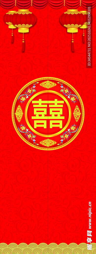 电梯门 喜庆红色双喜装饰图案