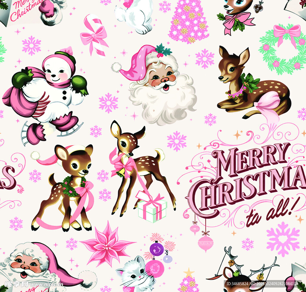 圣诞动物主题粉色系图案