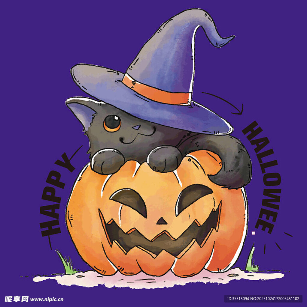 黑猫趴南瓜贺万圣节