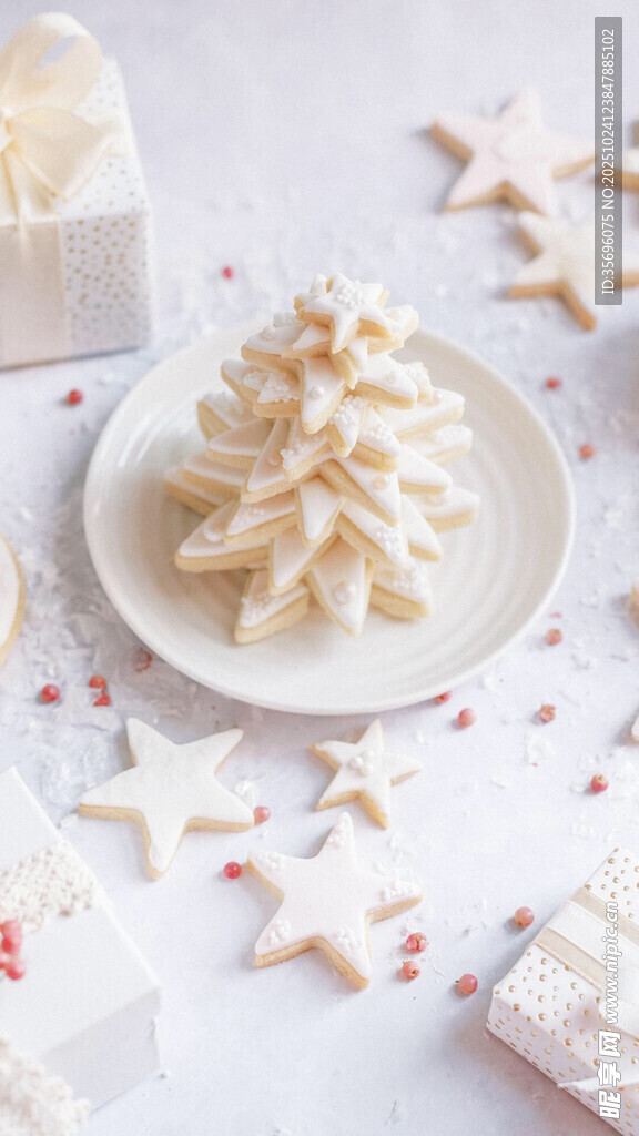 圣诞主题白巧克力星星饼干