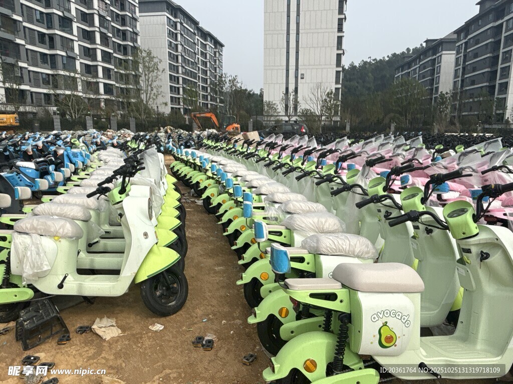 整齐停放的共享电动车