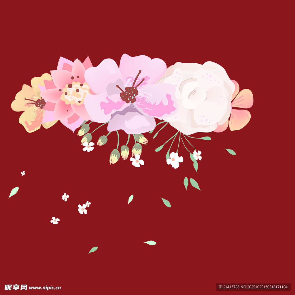 红色背景上的唯美花卉图案