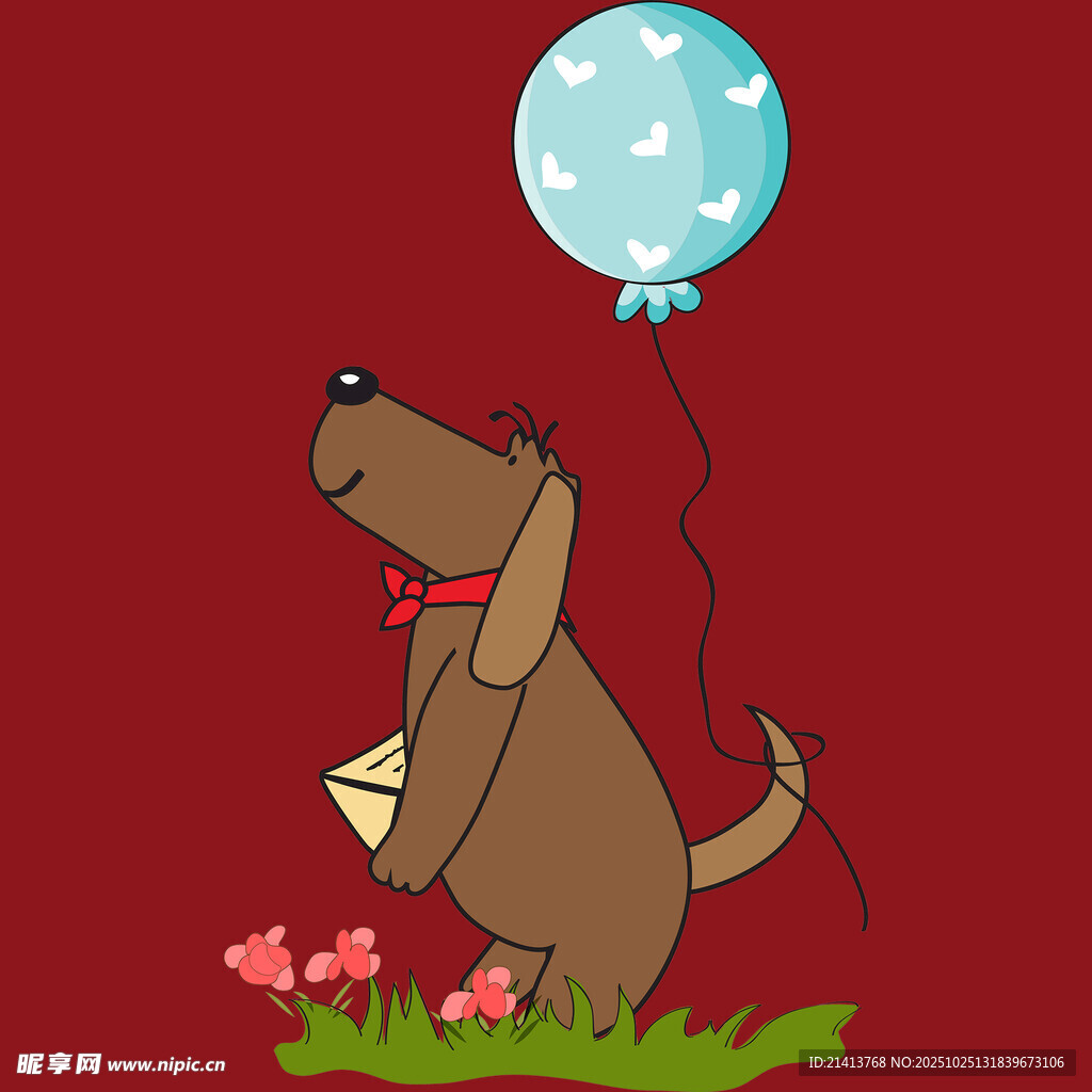 小狗牵气球萌趣欢乐画面