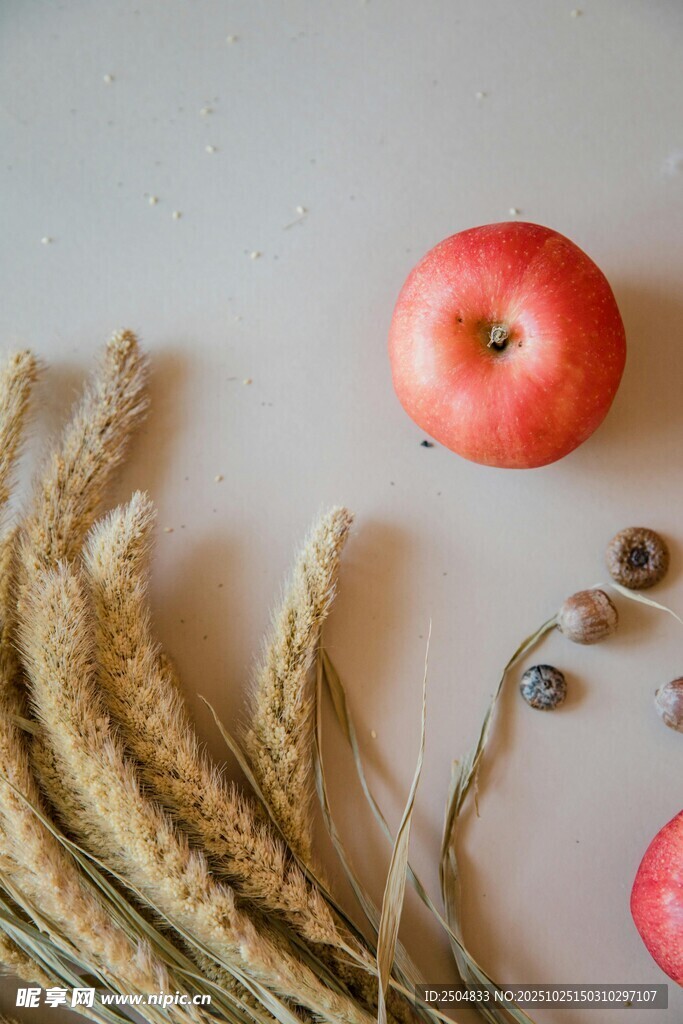 苹果与麦穗的田园静物