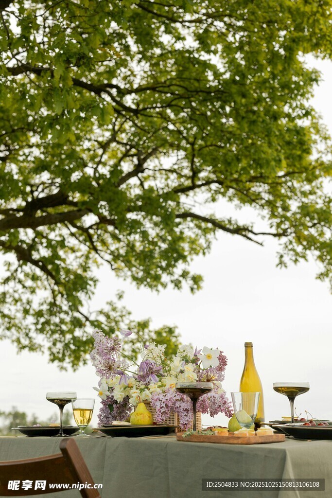 户外树下精致野餐布置